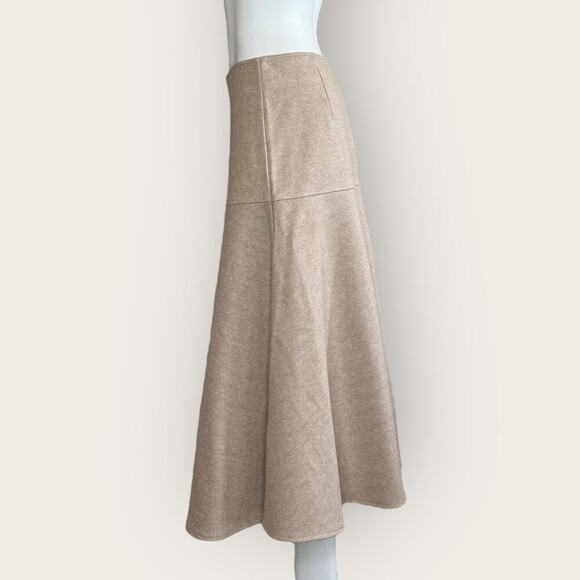 NWT | OGL | Wool-like Flared Midi Skirt | Heather Beige | Medium - Picture 5 of 12